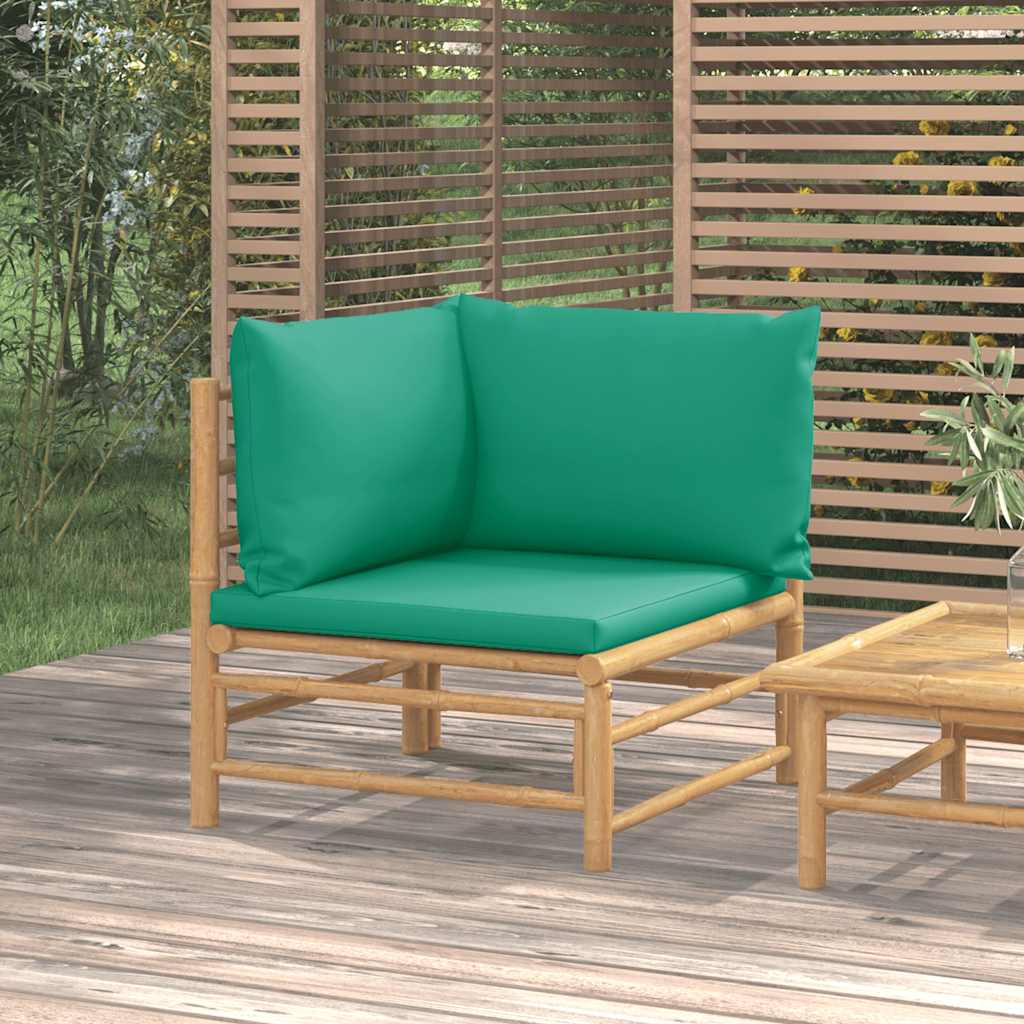 Garten Ecksofa Bambus mit Grünen Kissen