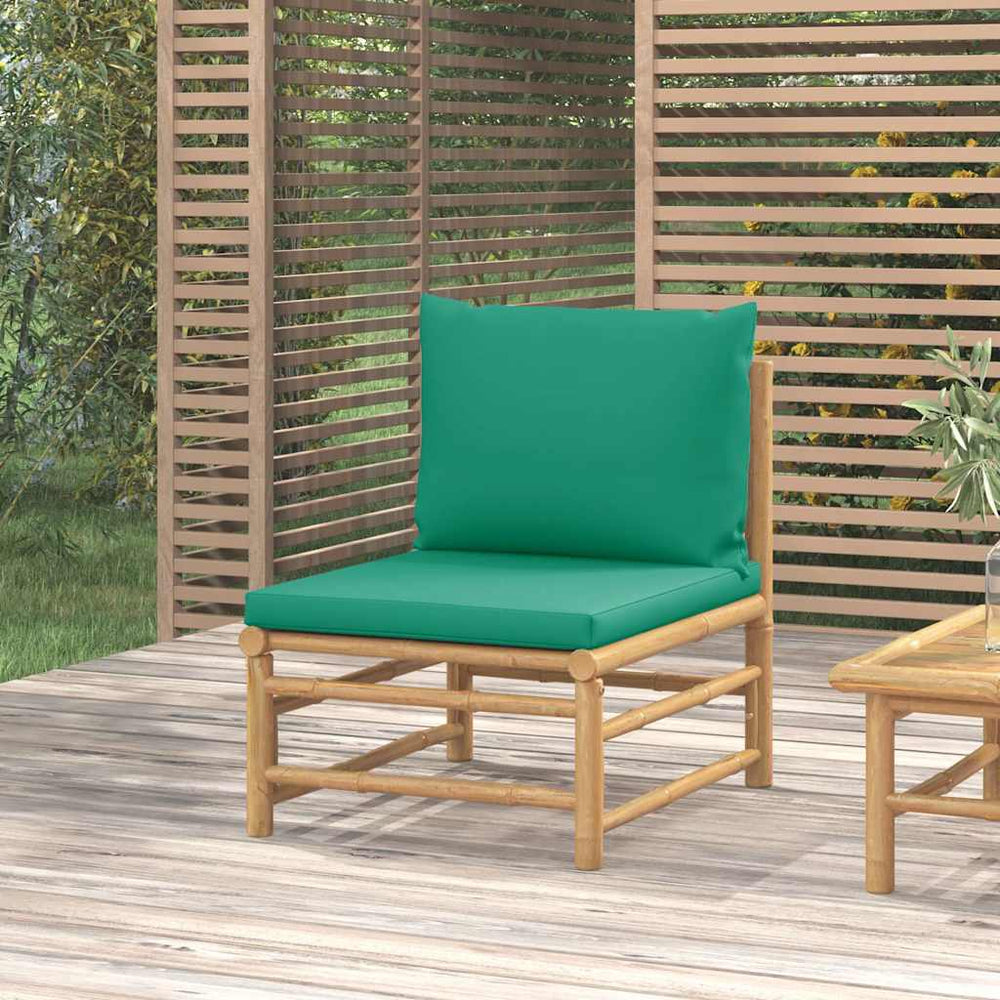 vidaXL Garden Center Sofa with Green Cushions Bamboo