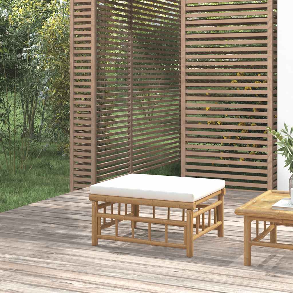 Gartenhocker Bambus mit Cremeweißem Kissen