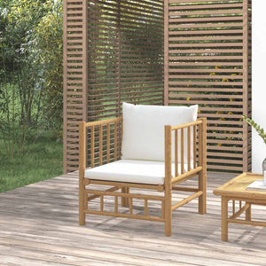 Gartensessel Bambus mit Kissen Cremeweiß