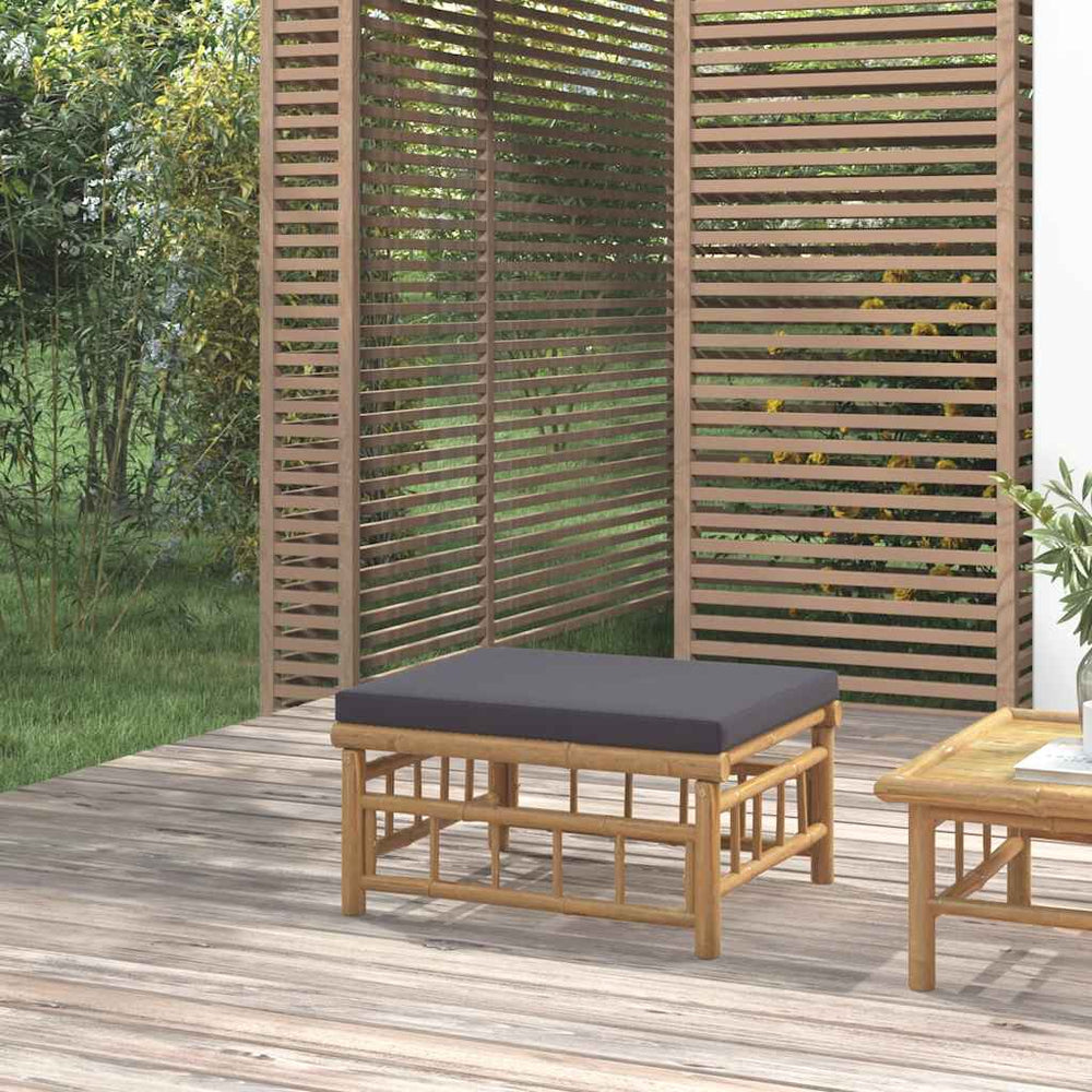 Gartenhocker Bambus mit Kissen Dunkelgrau