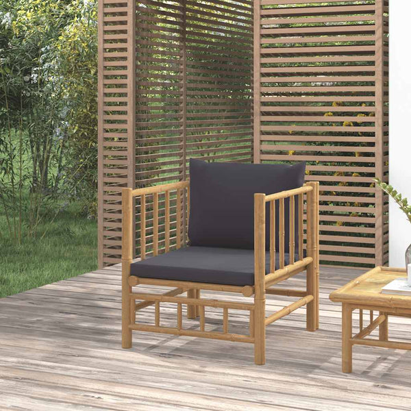 Gartensessel Bambus mit Dunkelgrauen Kissen