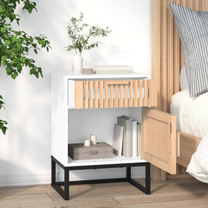Nachttische 2er Set Weiß Holz & Eisen