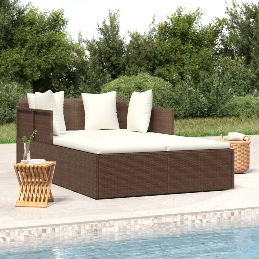 Poly Rattan Sonnenliege mit Kissen Braun