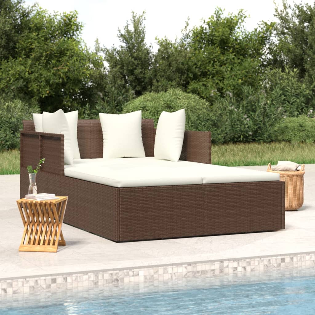 Poly Rattan Sonnenliege mit Kissen Braun