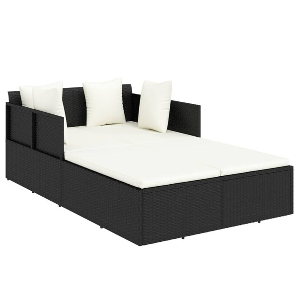 Schwarze Poly Rattan Sonnenliege mit Kissen