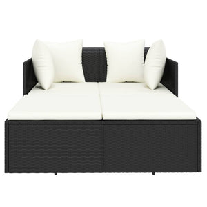 Schwarze Poly Rattan Sonnenliege mit Kissen