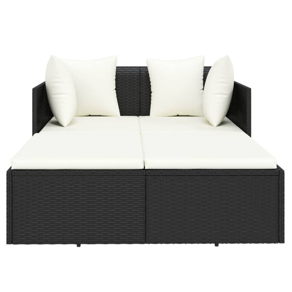 Schwarze Poly Rattan Sonnenliege mit Kissen