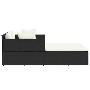 Schwarze Poly Rattan Sonnenliege mit Kissen