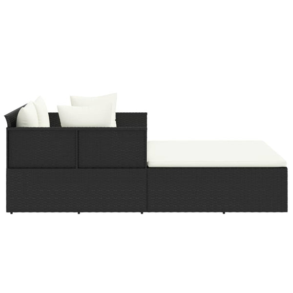 Schwarze Poly Rattan Sonnenliege mit Kissen