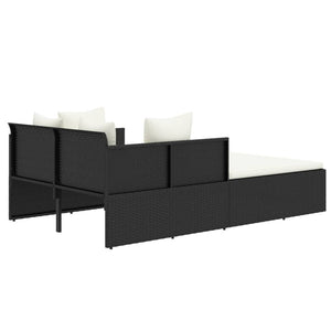 Schwarze Poly Rattan Sonnenliege mit Kissen