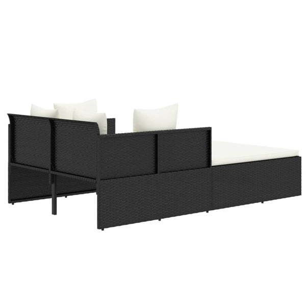 Schwarze Poly Rattan Sonnenliege mit Kissen