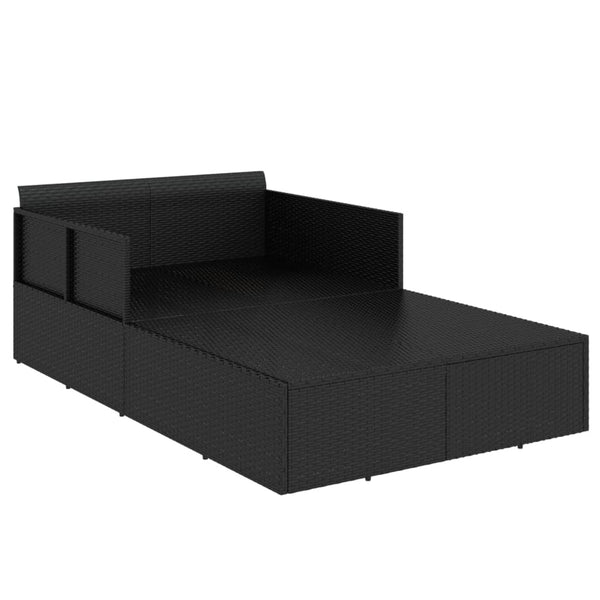 Schwarze Poly Rattan Sonnenliege mit Kissen