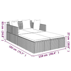 Schwarze Poly Rattan Sonnenliege mit Kissen