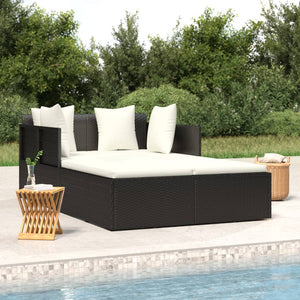 Schwarze Poly Rattan Sonnenliege mit Kissen