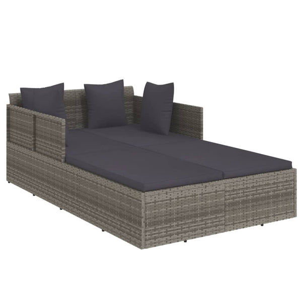 Poly Rattan Sonnenliege Grau mit Kissen
