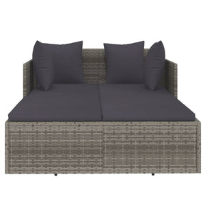 Poly Rattan Sonnenliege Grau mit Kissen