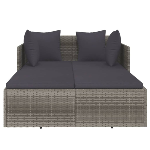Poly Rattan Sonnenliege Grau mit Kissen
