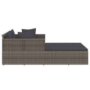 Poly Rattan Sonnenliege Grau mit Kissen