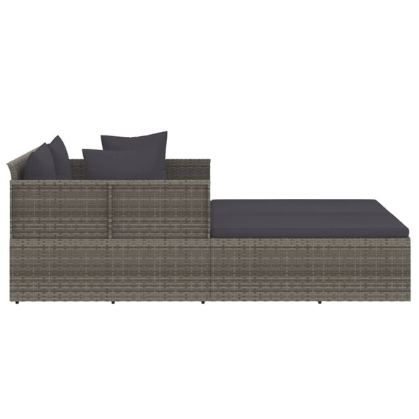 Poly Rattan Sonnenliege Grau mit Kissen