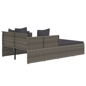 Poly Rattan Sonnenliege Grau mit Kissen