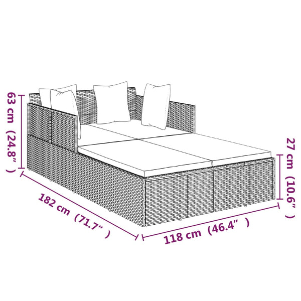 Poly Rattan Sonnenliege Grau mit Kissen