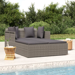 Poly Rattan Sonnenliege Grau mit Kissen
