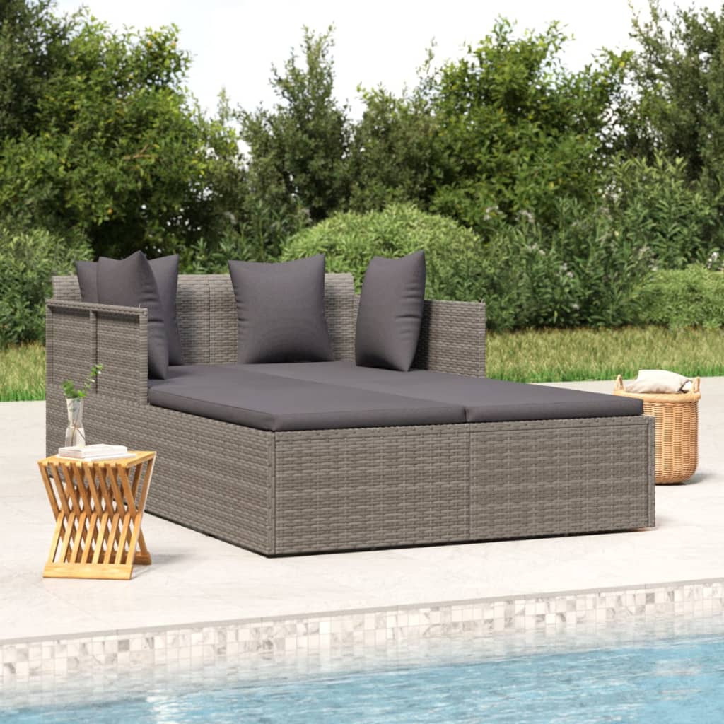 Poly Rattan Sonnenliege Grau mit Kissen