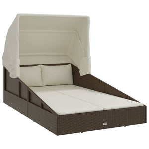 Sonnenliege mit Faltdach Braun Poly Rattan