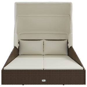 Sonnenliege mit Faltdach Braun Poly Rattan