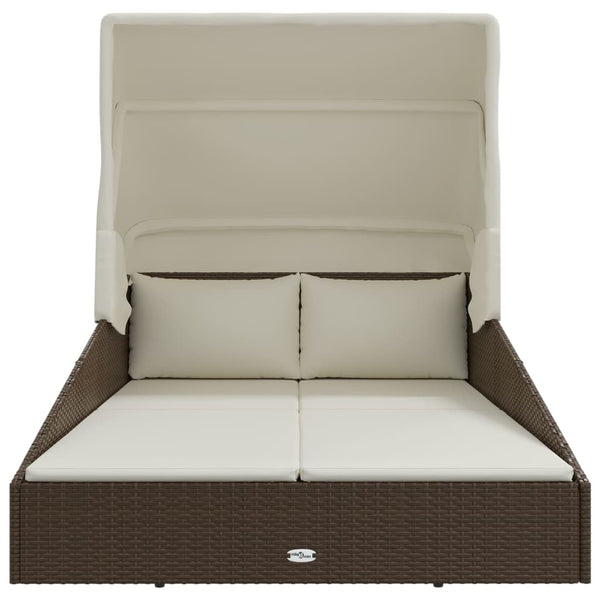 Sonnenliege mit Faltdach Braun Poly Rattan