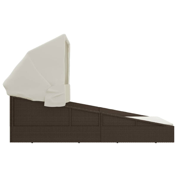 Sonnenliege mit Faltdach Braun Poly Rattan