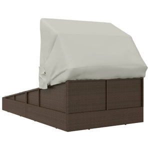 Sonnenliege mit Faltdach Braun Poly Rattan