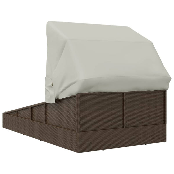 Sonnenliege mit Faltdach Braun Poly Rattan