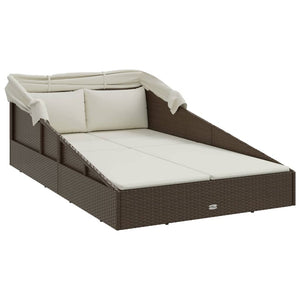Sonnenliege mit Faltdach Braun Poly Rattan