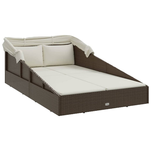 Sonnenliege mit Faltdach Braun Poly Rattan