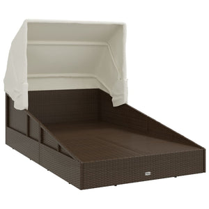 Sonnenliege mit Faltdach Braun Poly Rattan
