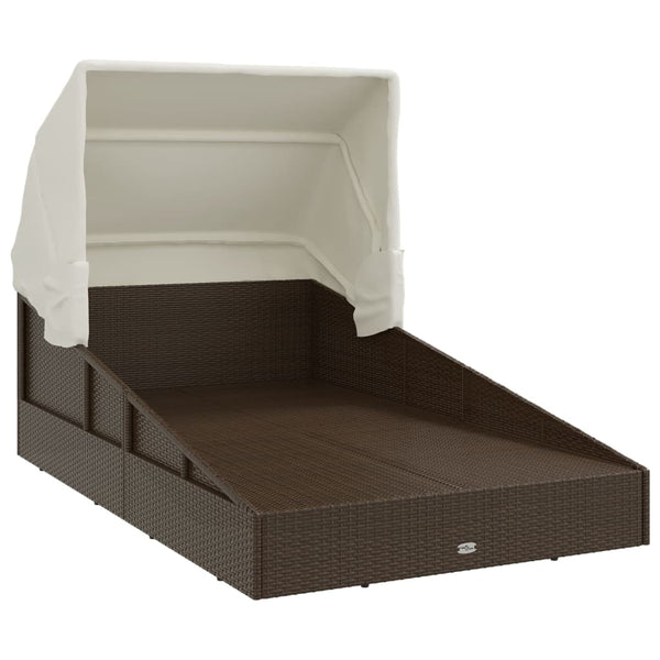 Sonnenliege mit Faltdach Braun Poly Rattan