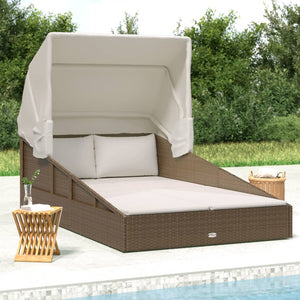 Sonnenliege mit Faltdach Braun Poly Rattan