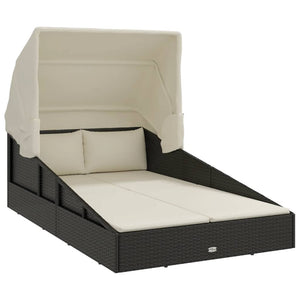 Schwarze Poly Rattan Sonnenliege mit Faltdach