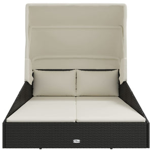 Schwarze Poly Rattan Sonnenliege mit Faltdach