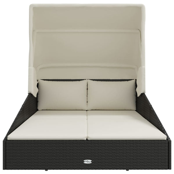 Schwarze Poly Rattan Sonnenliege mit Faltdach