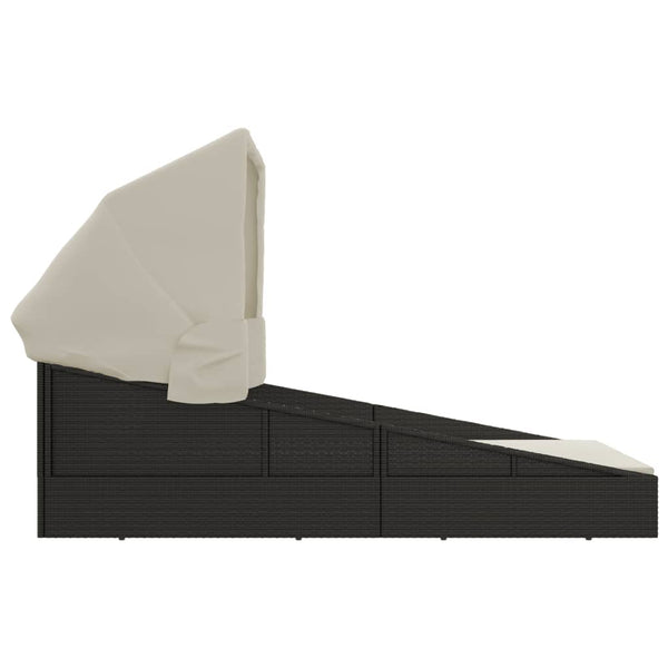 Schwarze Poly Rattan Sonnenliege mit Faltdach