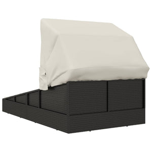 Schwarze Poly Rattan Sonnenliege mit Faltdach