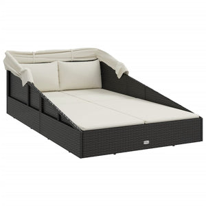 Schwarze Poly Rattan Sonnenliege mit Faltdach