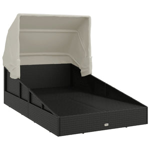 Schwarze Poly Rattan Sonnenliege mit Faltdach
