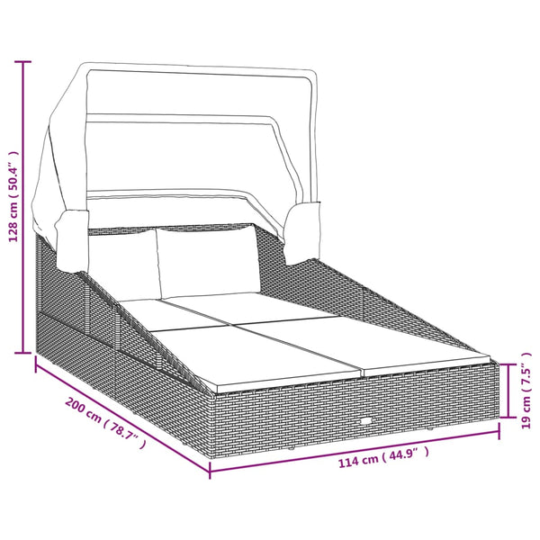 Schwarze Poly Rattan Sonnenliege mit Faltdach