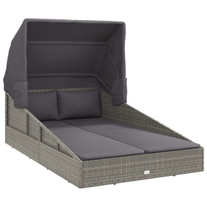 Sonnenliege mit Faltdach Grau Poly Rattan