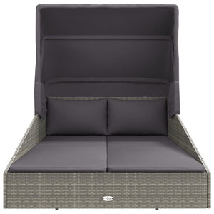 Sonnenliege mit Faltdach Grau Poly Rattan