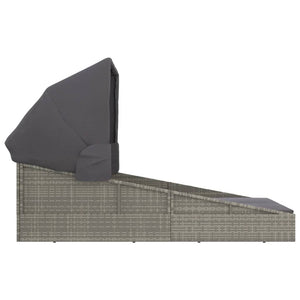 Sonnenliege mit Faltdach Grau Poly Rattan
